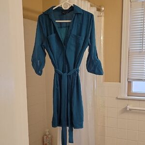 Teal Button-Up Shirt Dress